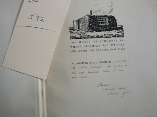 Book entitled "Salamina" written and illustrated : Book entitled "Salamina" written and illustrated by Rockwell Kent - inscribed to Alice Twitchell by Rockwell in pencil