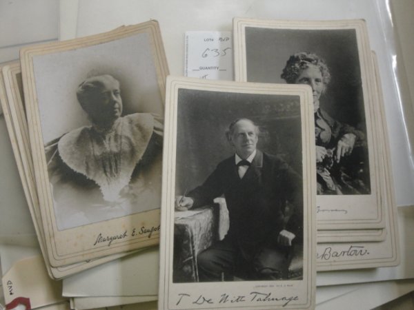 Nine photographic cabinet cards of famous activist: Nine photographic cabinet cards of famous activists of the time including Clara Barton and Harriet Beecher Stowe plus a grouping of American scene photographic postcards