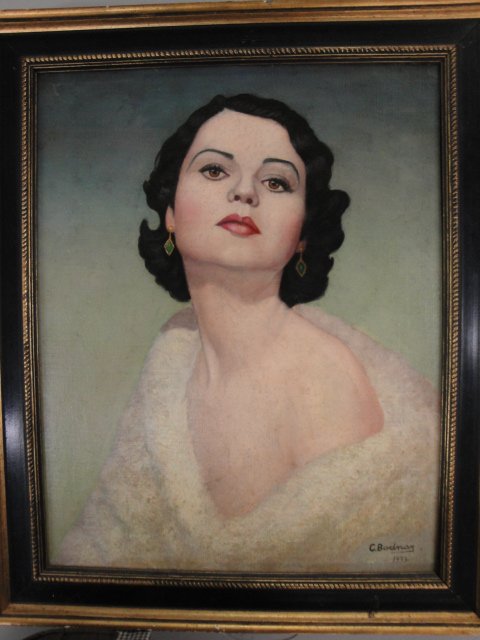 O/C Art Deco lady signed C. Bodnar 1933. 16" x 29".: O/C Art Deco lady signed C. Bodnar 1933. 16" x 29". Relined