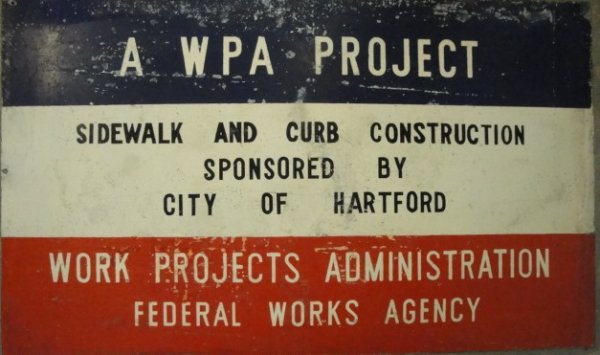 Rare WPA Hartford CT sheet metal sign in original p: Rare WPA Hartford CT sheet metal sign in original paint. Some paint loss. 18"x 30"