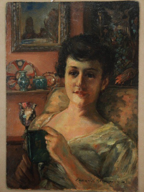 O/B Portrait of woman, late 19th century signed Car