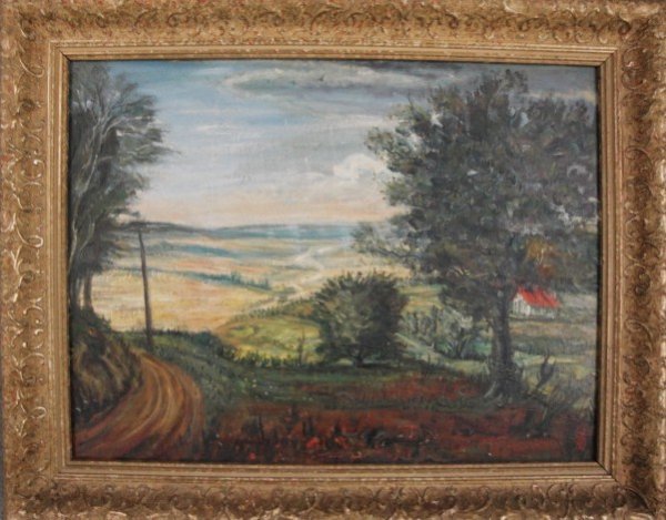 Two O/C landscapes in gesso frames, early 20th cen