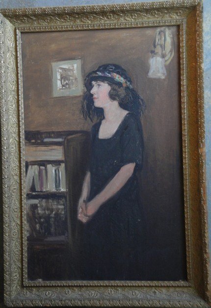 O/C Standing Art Deco woman wearing a hat. Not sig: O/C Standing Art Deco woman wearing a hat. Not signed. 14" x 22"
