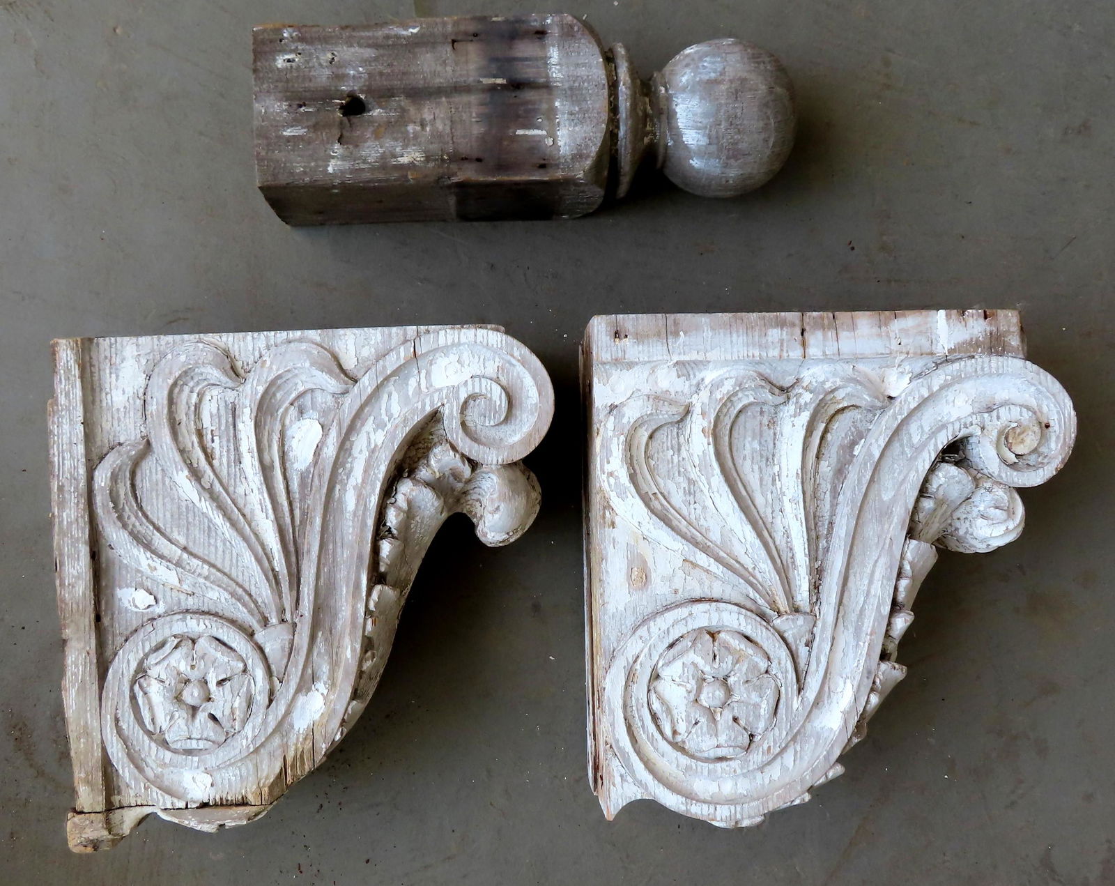 Grouping of 3 architectural wooden elements including: (1 of 9)