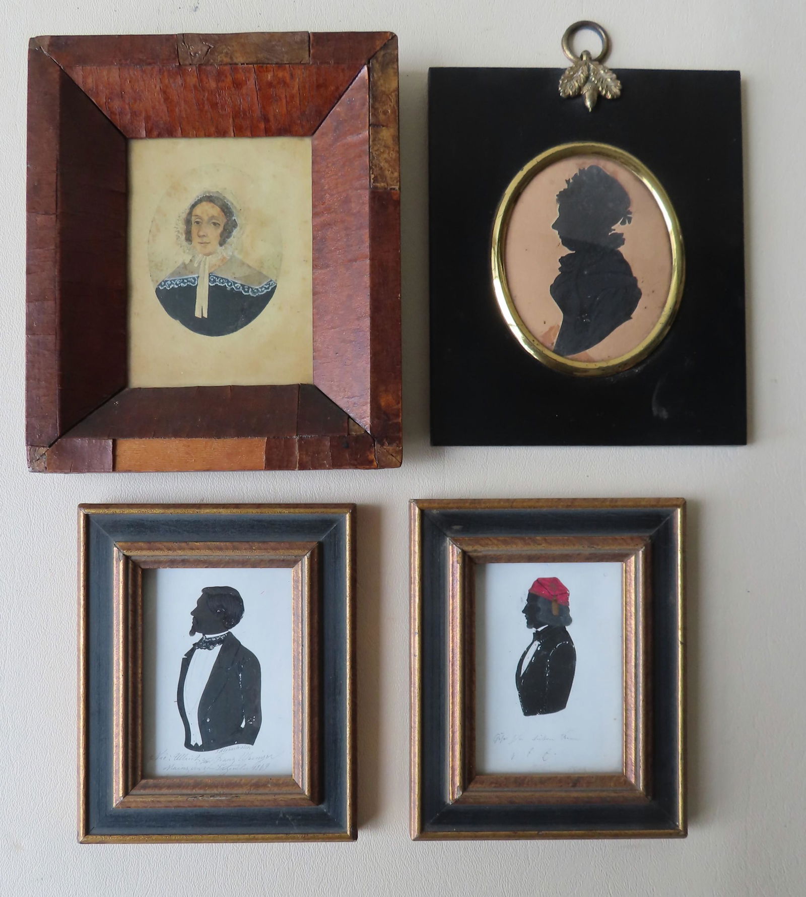 Grouping of 4 miniature silhouettes and portrait, 19th (1 of 11)