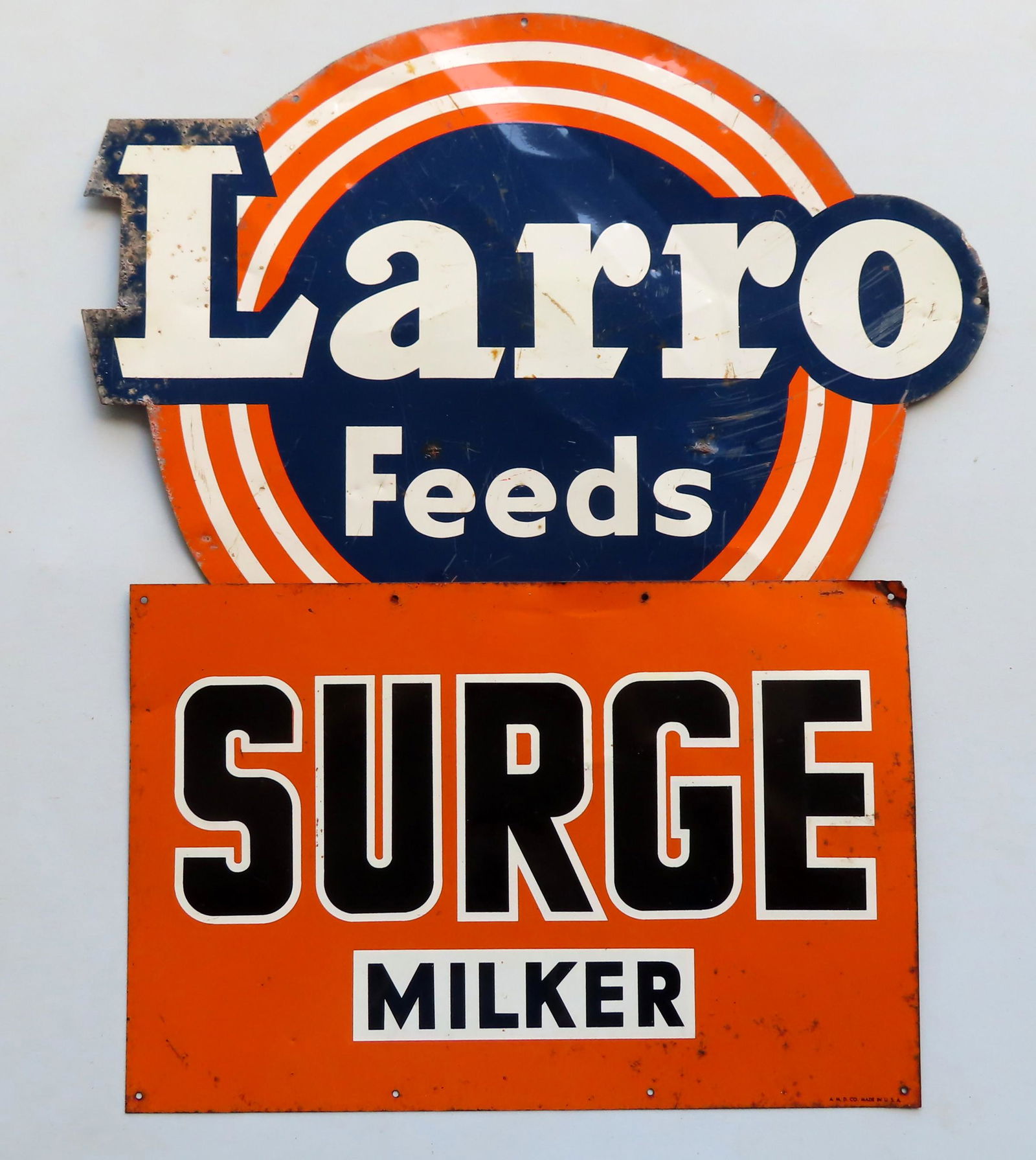 Two lithographed tin advertising signs, circa 1950, (1 of 6)