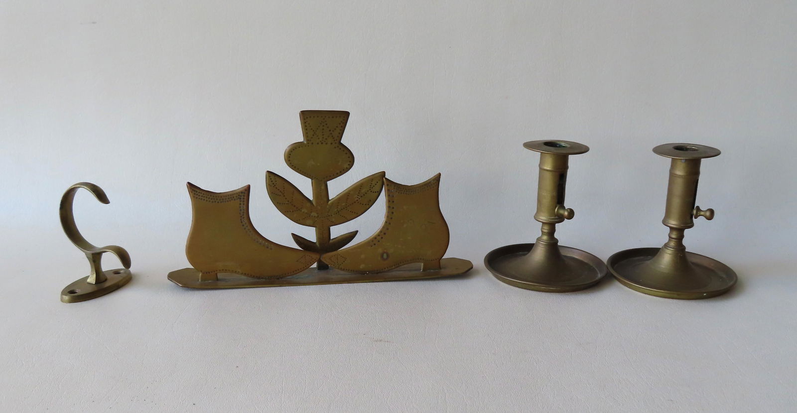 Grouping of early brass objects including a pair of (1 of 8)