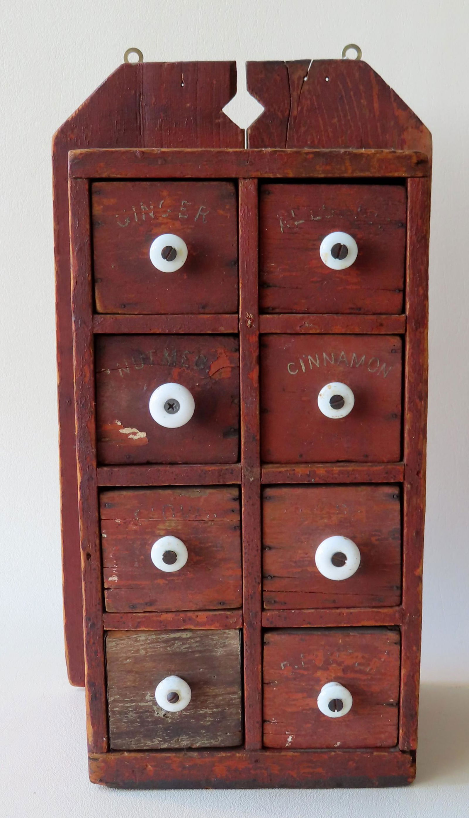 Primitive 8 drawer wall hanging spice cabinet in old (1 of 4)
