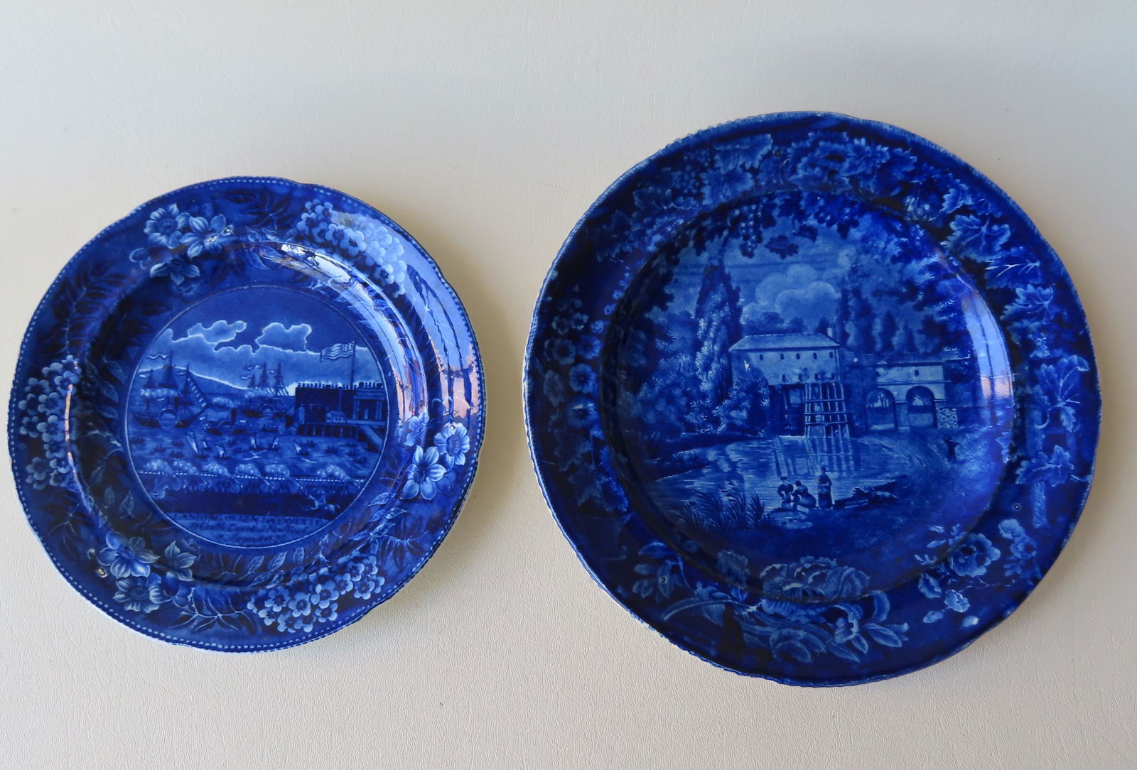 Two dark blue historical Staffordshire plates. The (1 of 6)