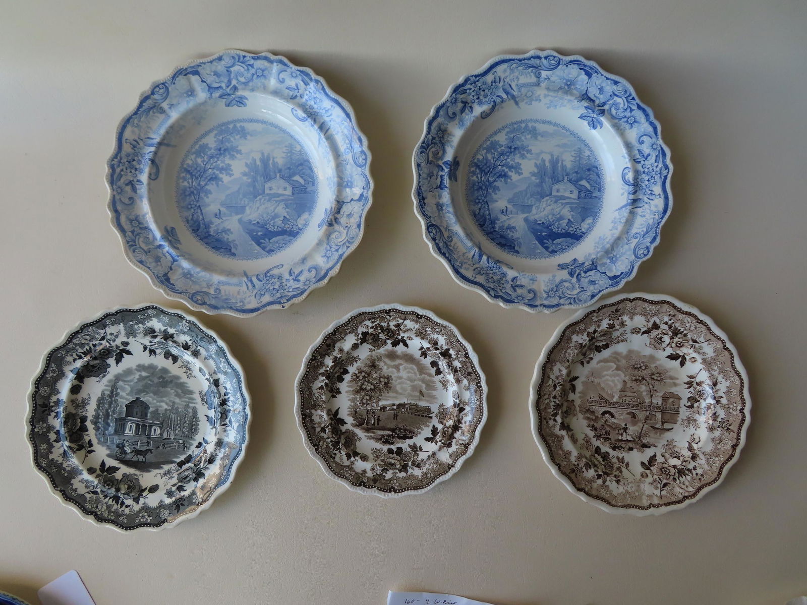 Grouping of 5 historical Staffordshire transferware (1 of 12)