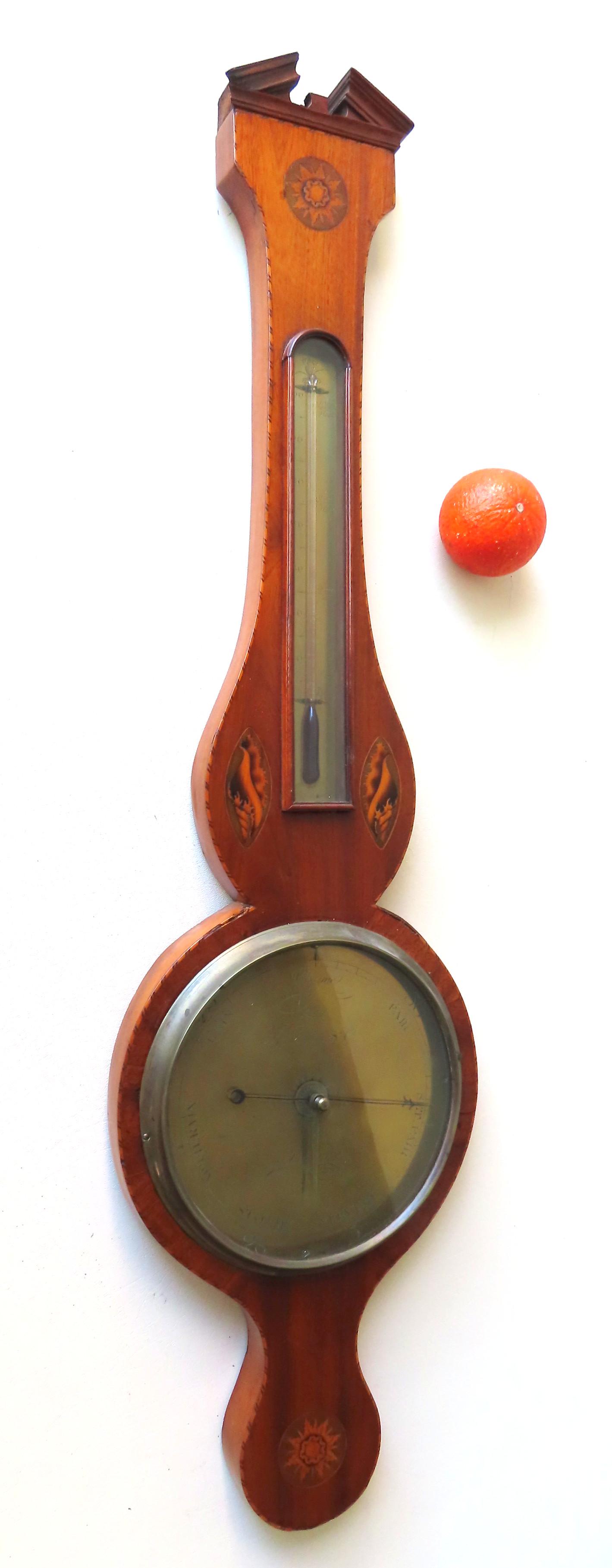 An English mahogany banjo barometer having an open (1 of 13)