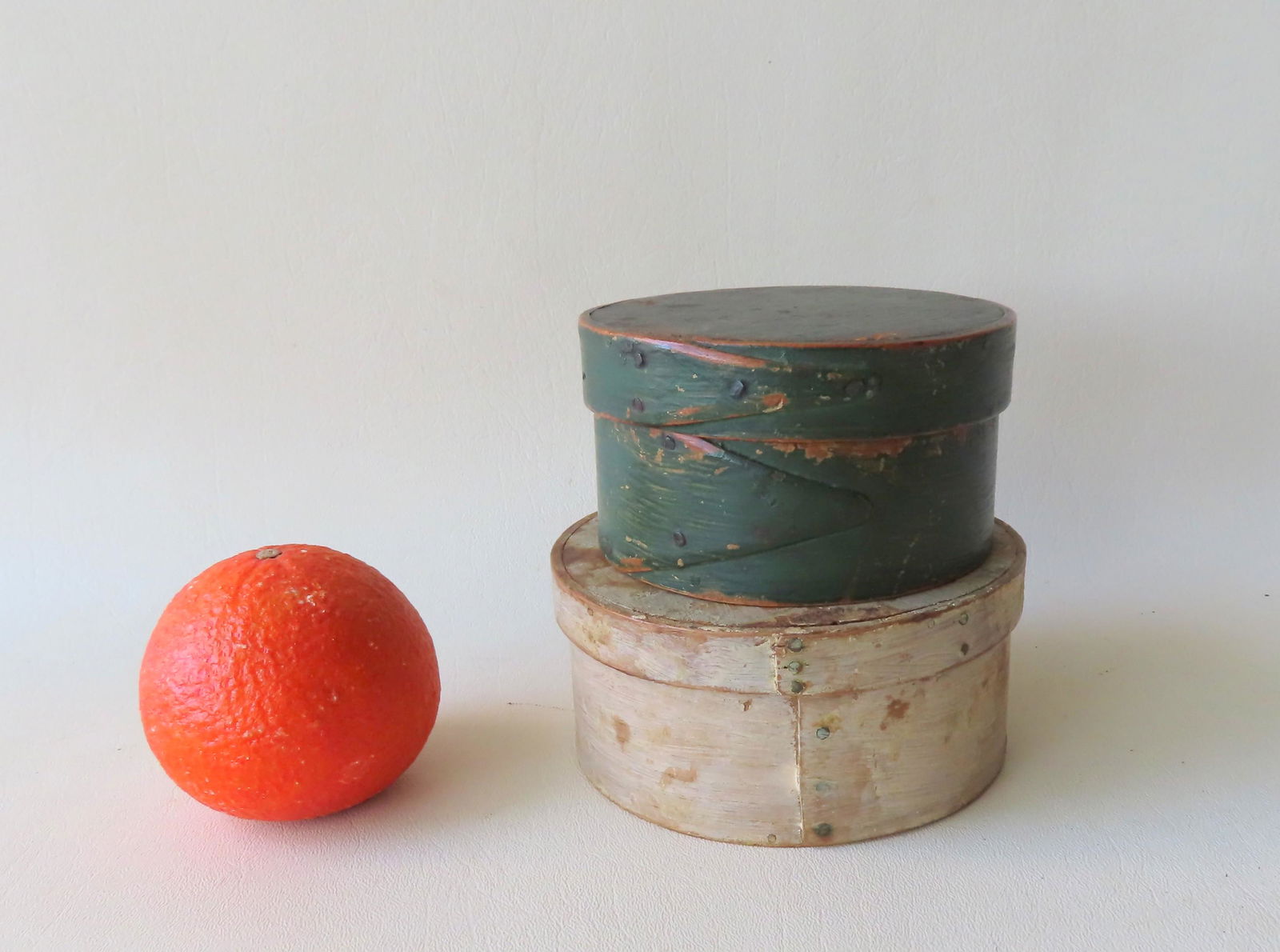 Two small primitive pantry boxes in old paint. The (1 of 11)