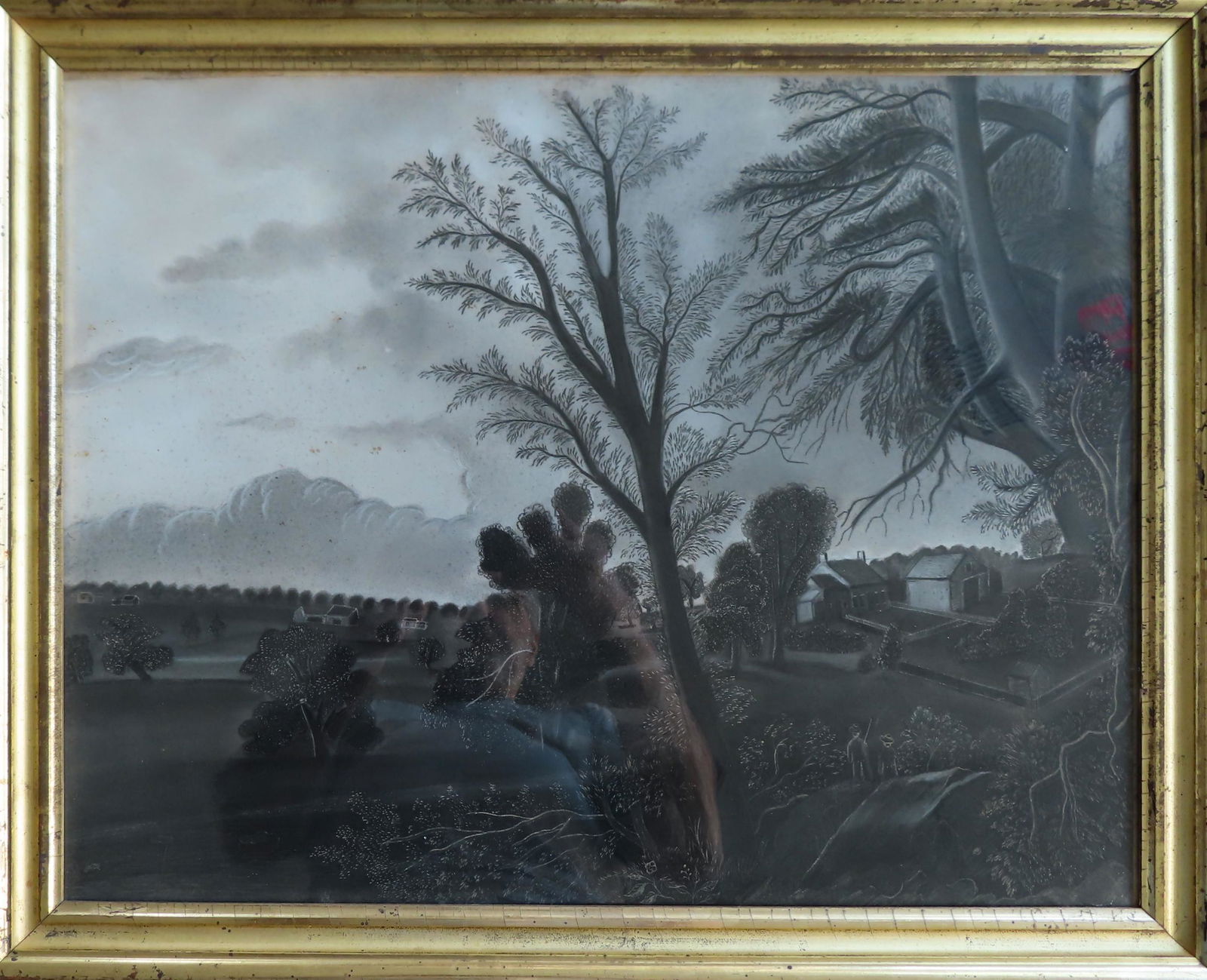 Sandpaper drawing depicting 2 boys on rock ledge (1 of 4)