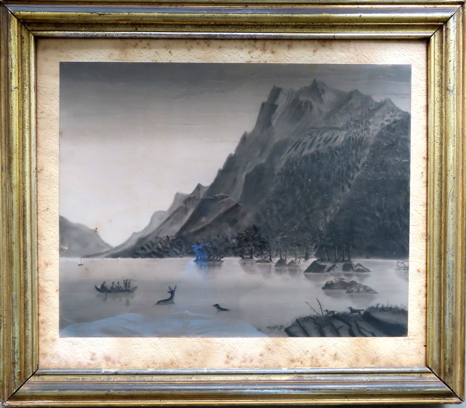 Large sandpaper drawing depicting a hunting scene - (1 of 5)