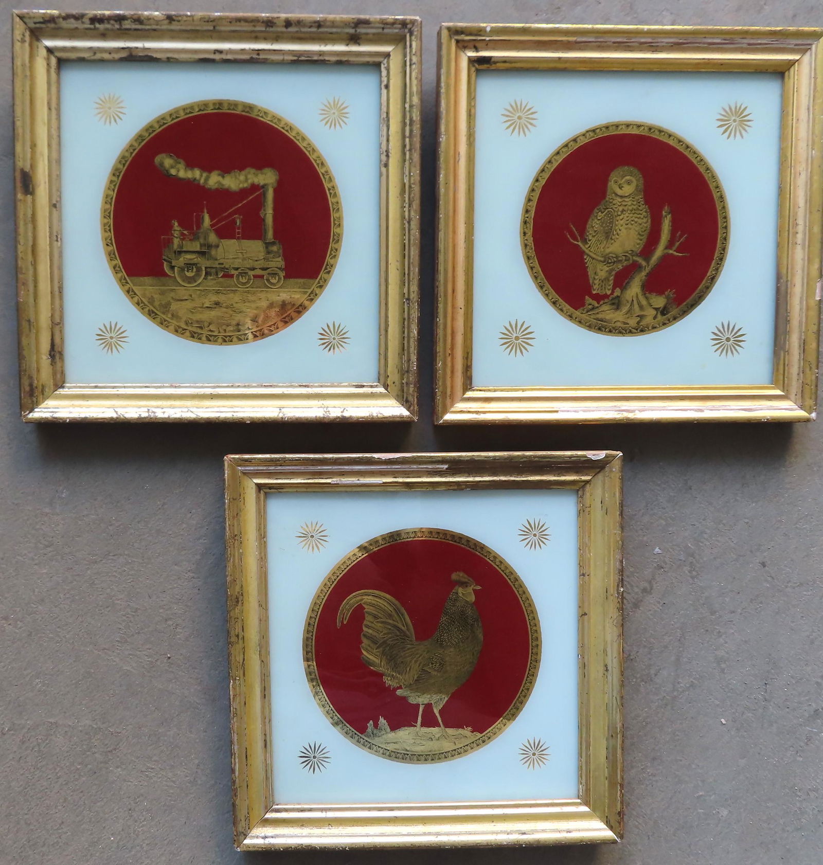 Grouping of 3 framed gilded verre eglomise panels (1 of 5)