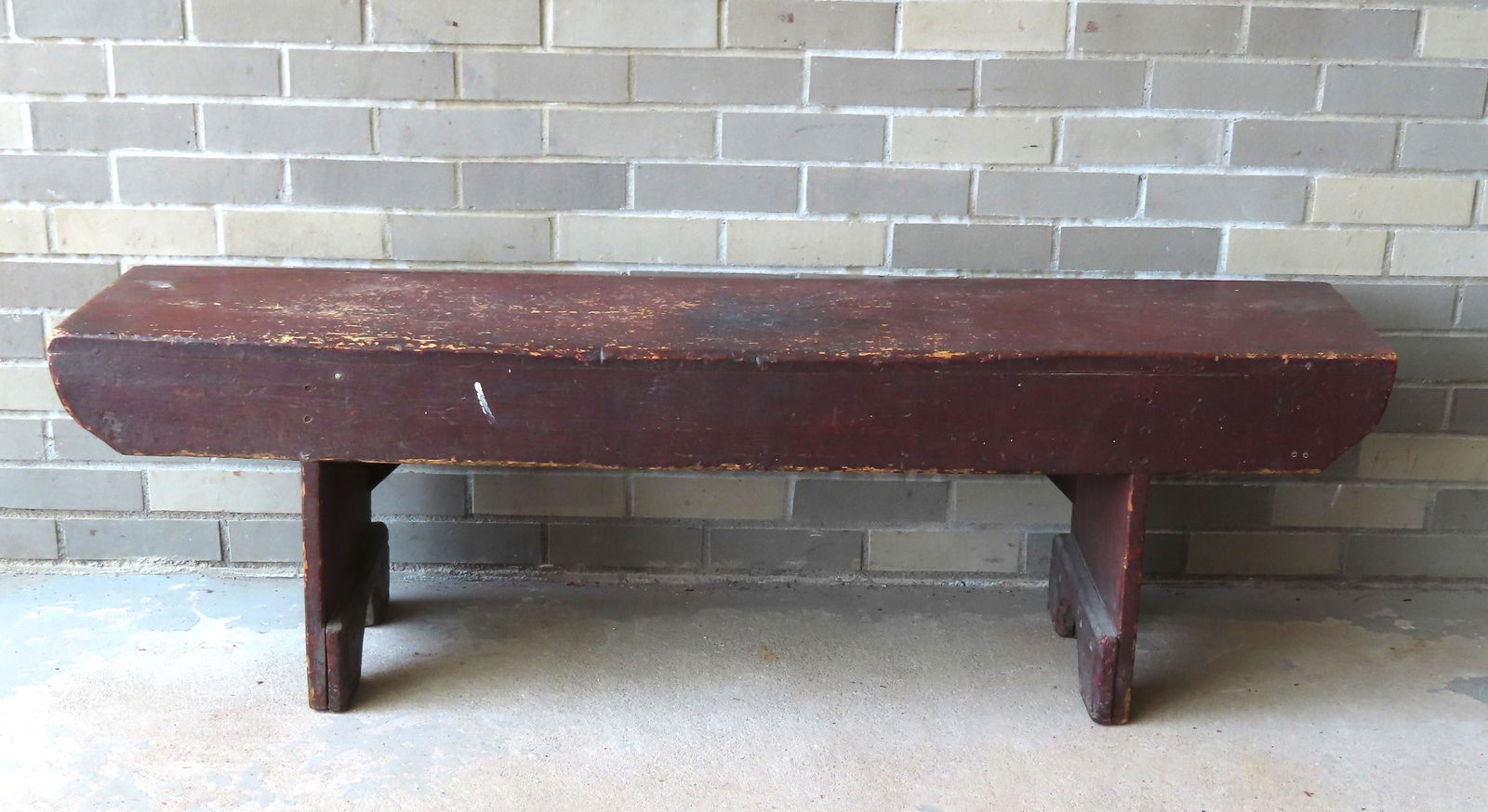 A primitive bench in original reddish paint with 1/2 (1 of 8)