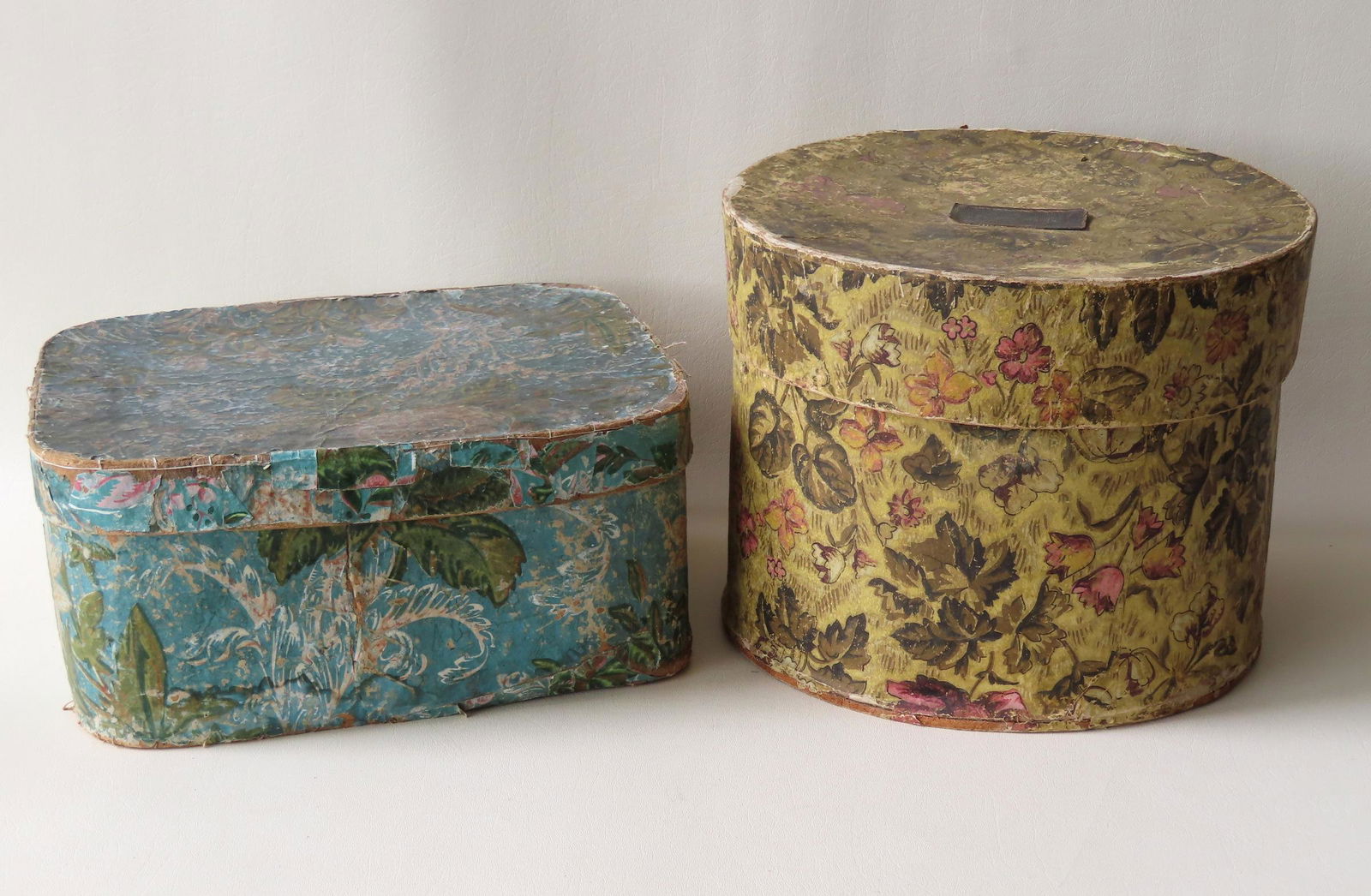 Two good wall papered band boxes including: The first (1 of 13)