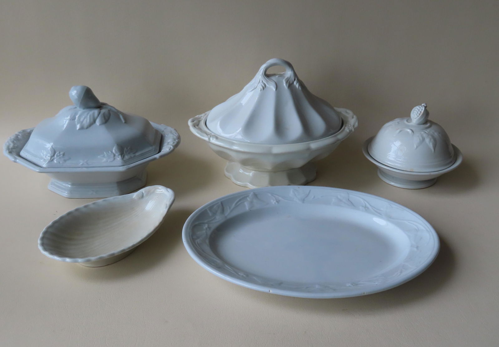 Grouping of 5 white ironstone serving pieces, 19th (1 of 20)