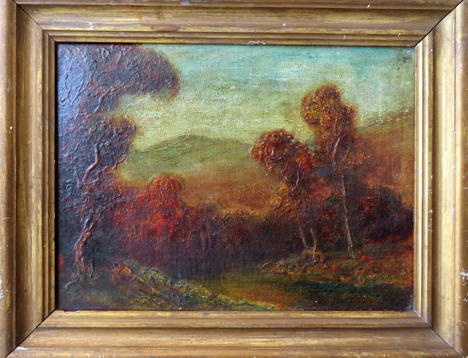 O/C Primitive landscape, 19th century, signed illegibly (1 of 9)