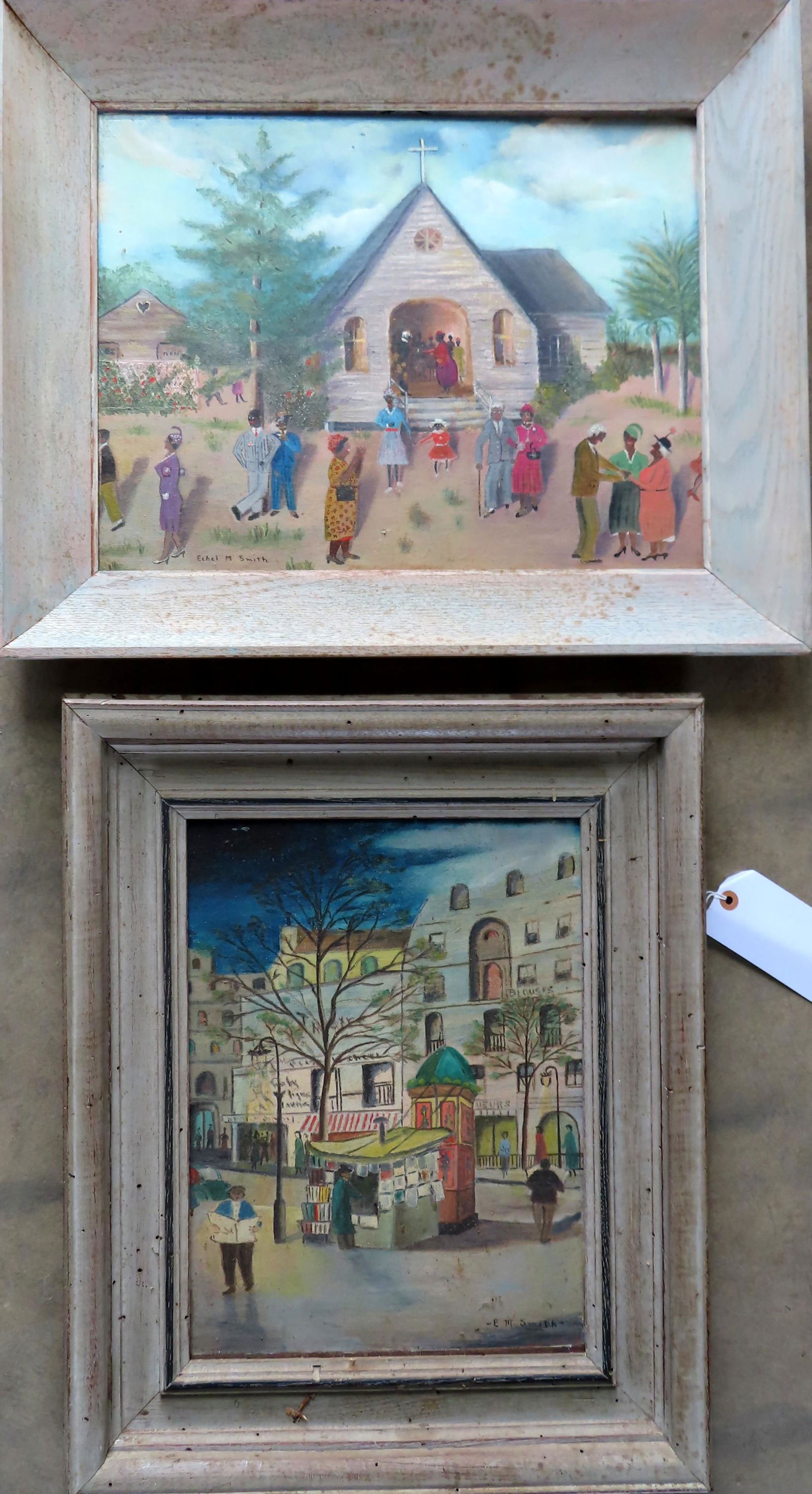 Two folky outsider art paintings, both oil on artist (1 of 9)