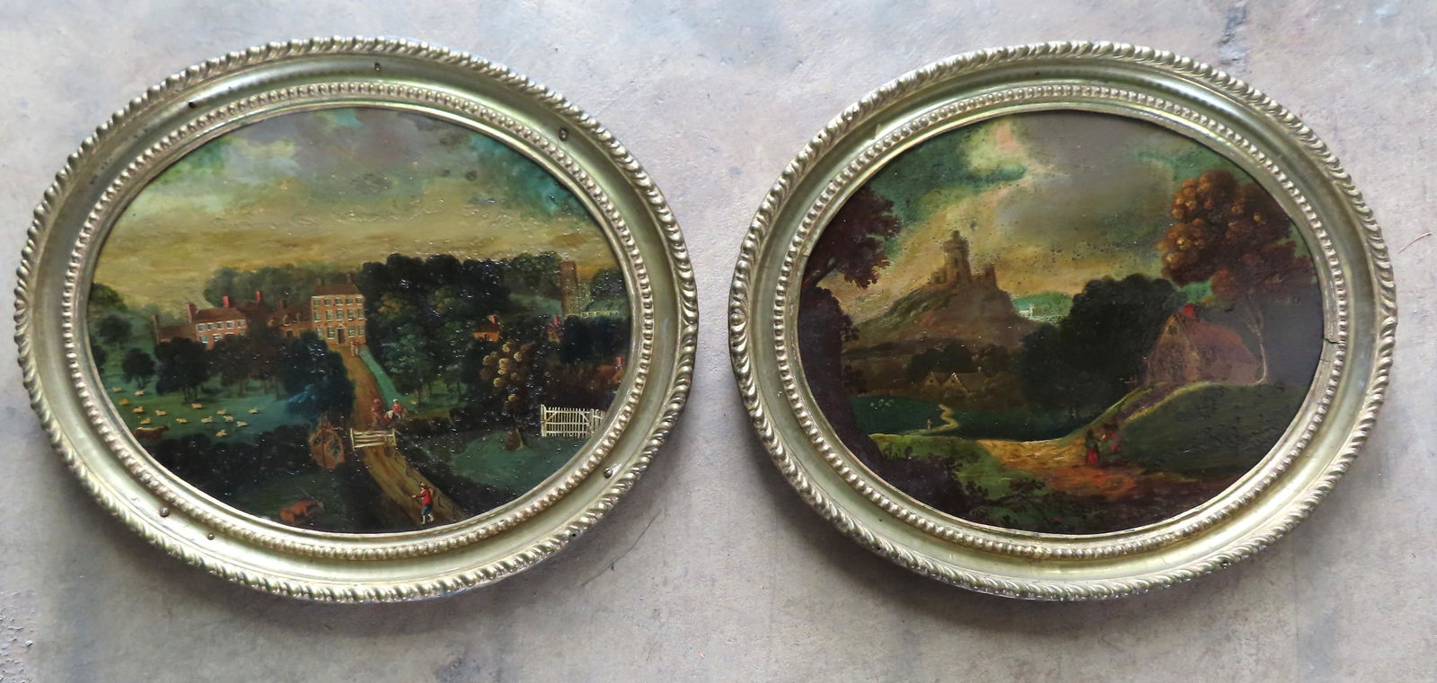 Two O/B  Country landscapes in matching oval pressed (1 of 7)