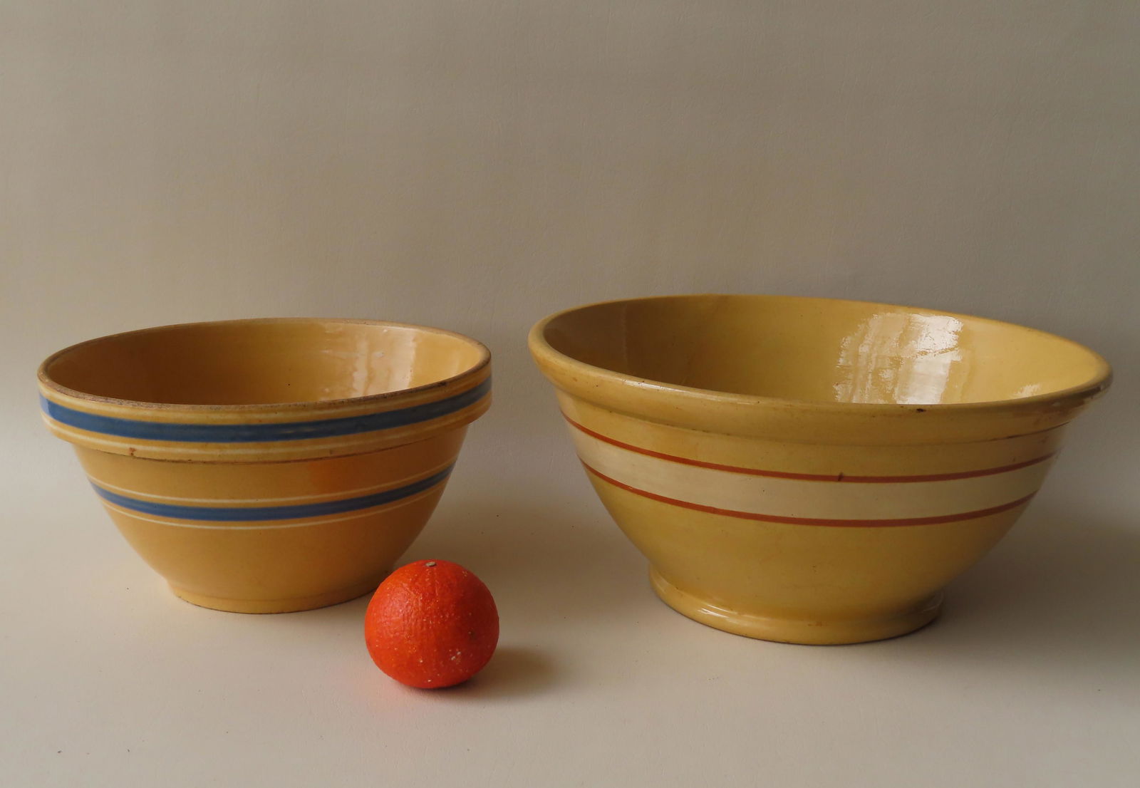 Two good yellowware mixing bowls. The largest, 19th (1 of 8)