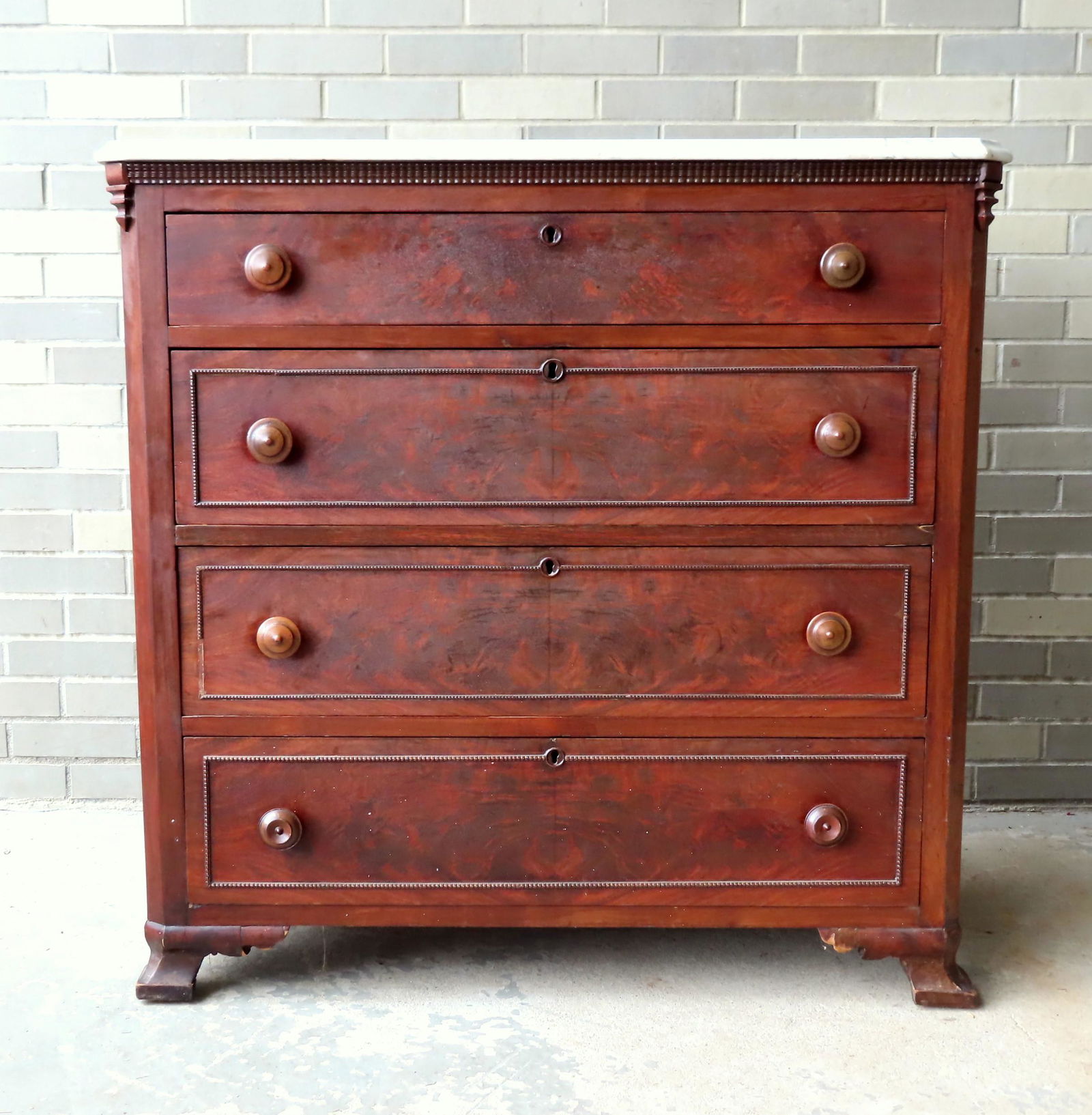 Late Empire mahogany marble top chest have 4 graduated (1 of 8)