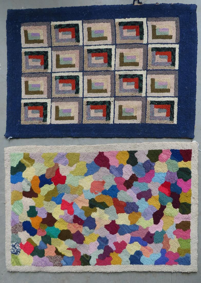 Two small hooked rugs. The first in a Log Cabin pattern (1 of 9)
