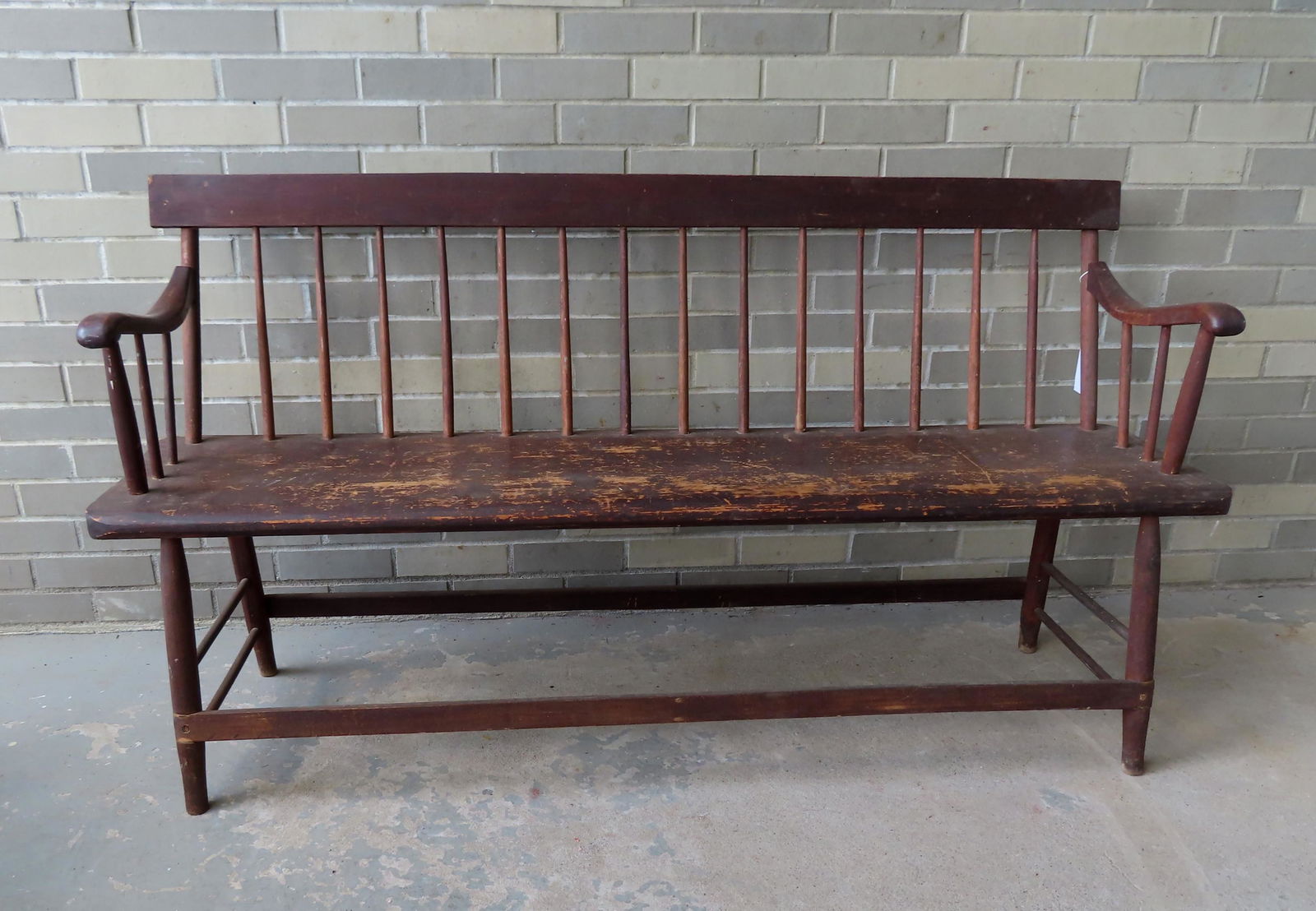A small size meeting house bench with turned legs and (1 of 5)