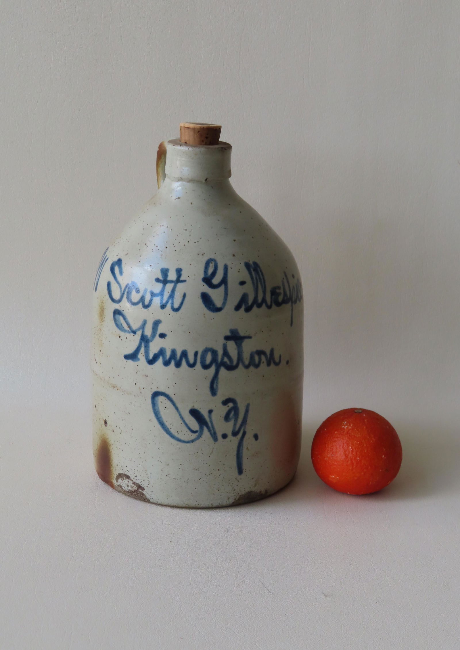 Stoneware script jug, Kingston NY, marked "W. Scott (1 of 4)