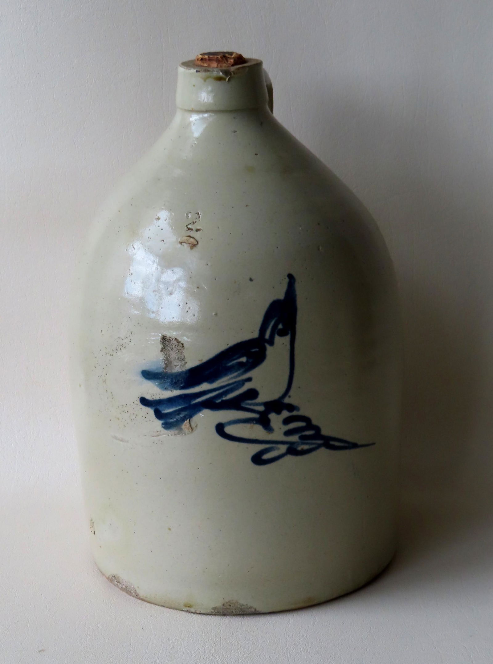 Stoneware 2 gallon jug decorated with a  cobalt blue (1 of 4)