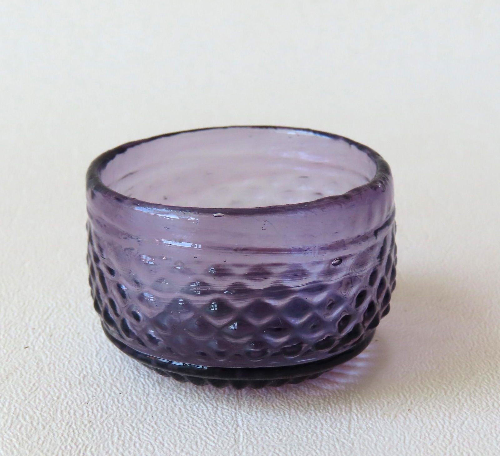 Molded amethyst salt cellar in diamond pattern, tool (1 of 5)