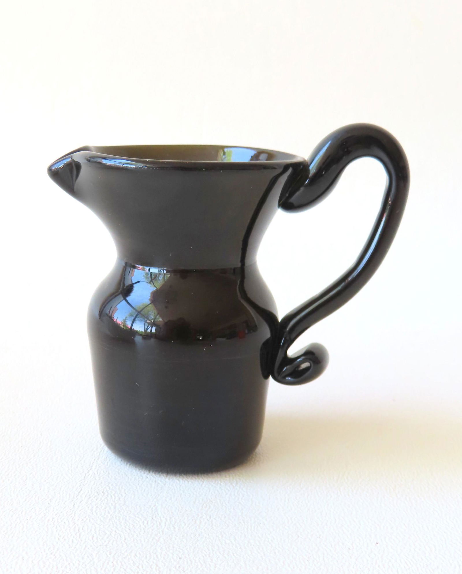 Small dark olive amber creamer with applied scrolled (1 of 6)