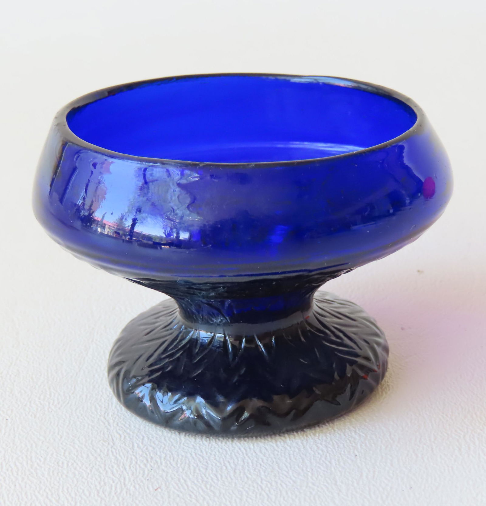 Cobalt blue hand blown salt cellar,  probably Sandwich (1 of 4)