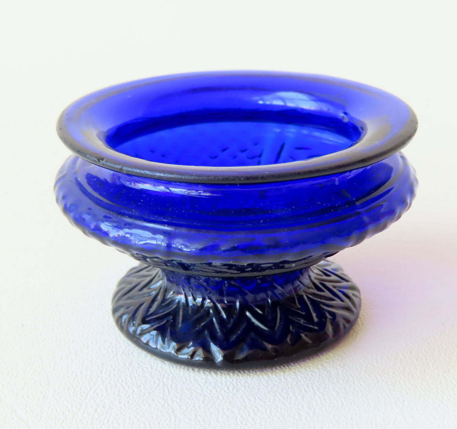 Cobalt blue hand blown salt cellar, concentric rings (1 of 5)