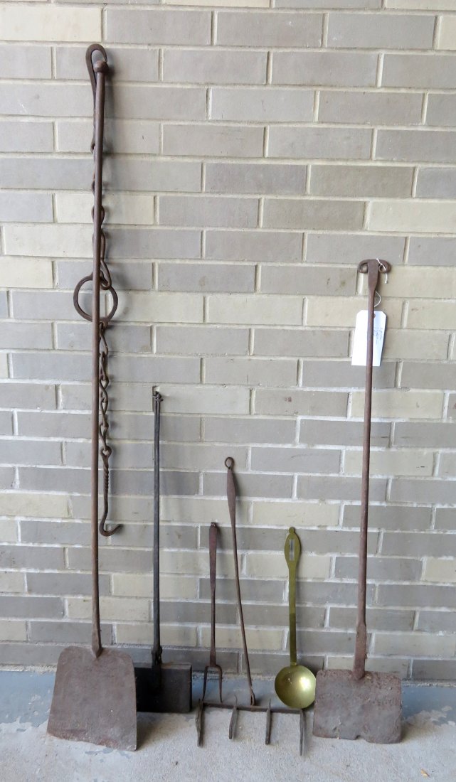 Grouping of 7 pieces of early hearth tools including: A (1 of 7)