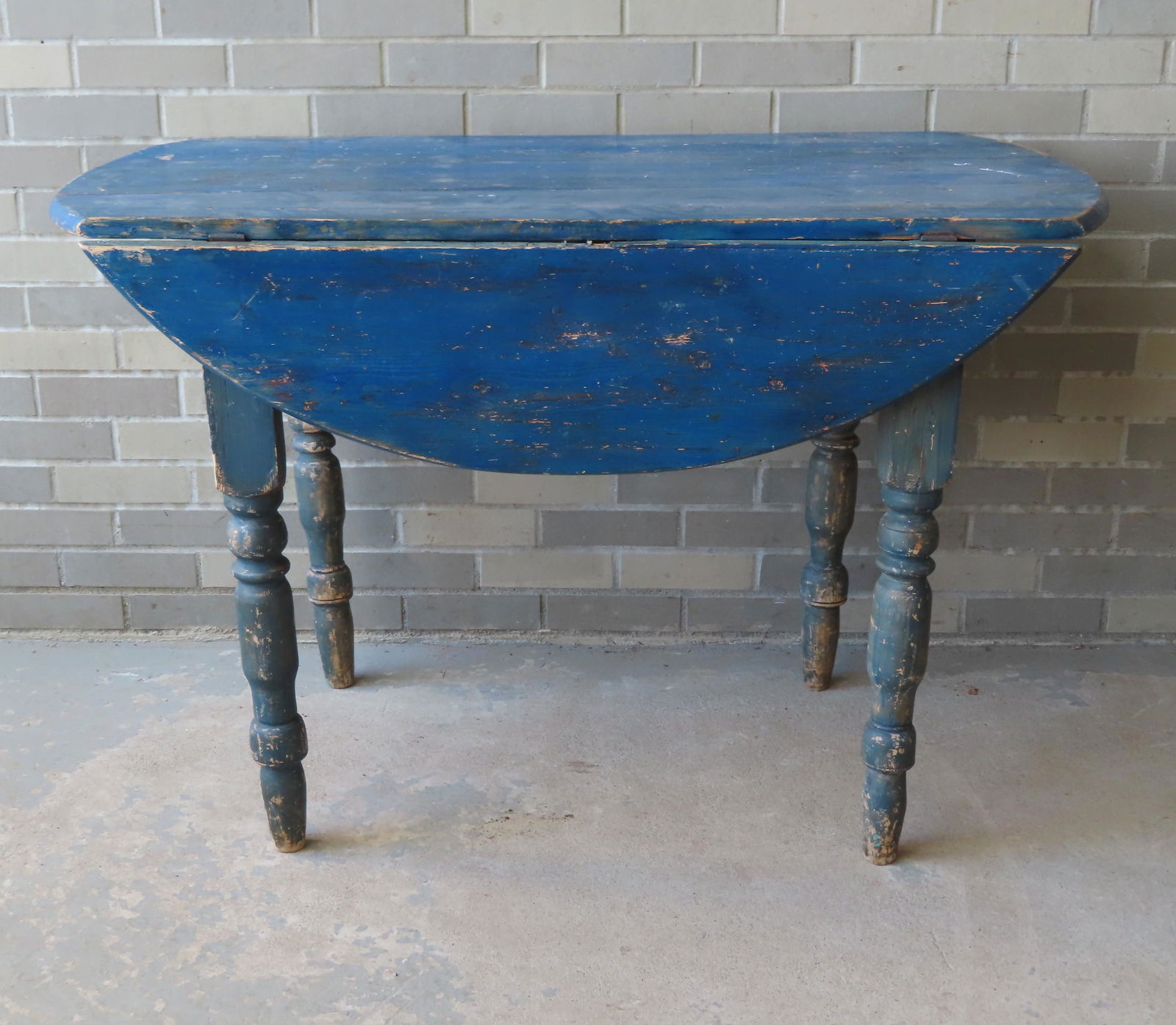 Late 19th century dropleaf kitchen table in old blue (1 of 5)
