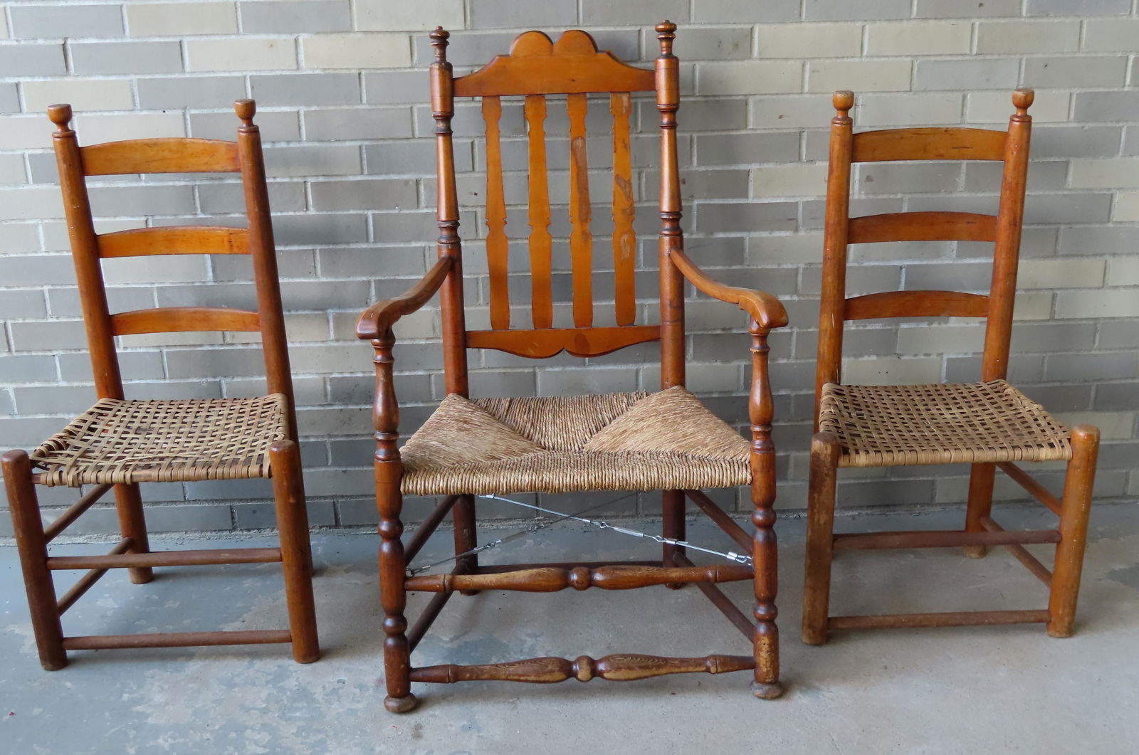 Three country chairs including a banister back arm (1 of 8)