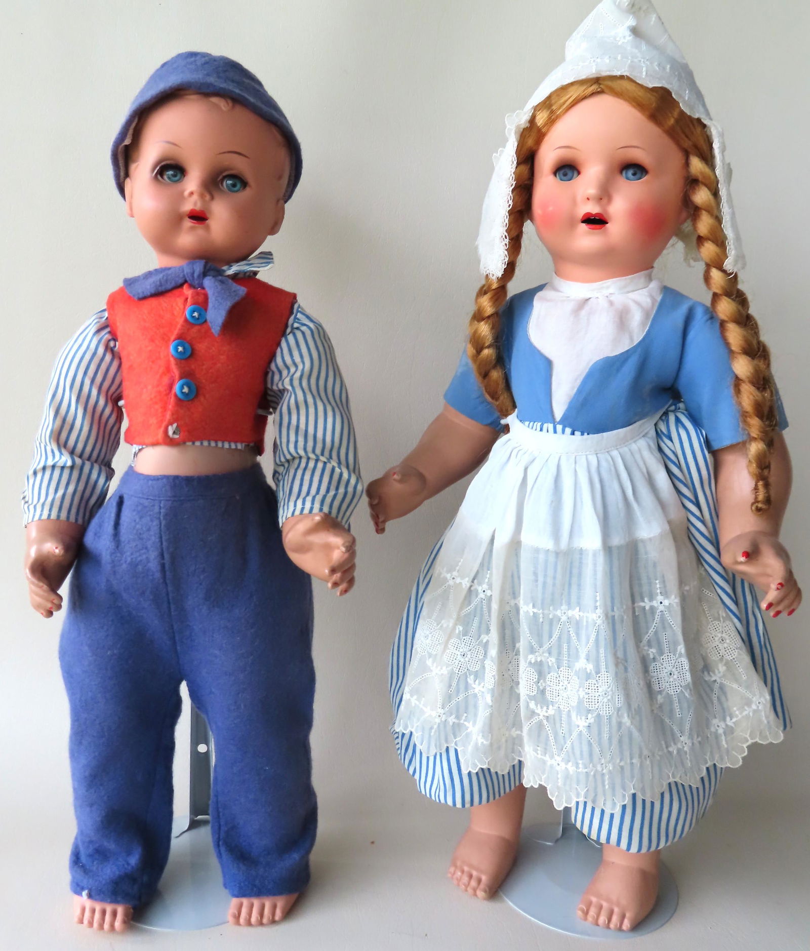 Pair Dutch celluloid dolls, boy and girl, each 19"H, in (1 of 10)