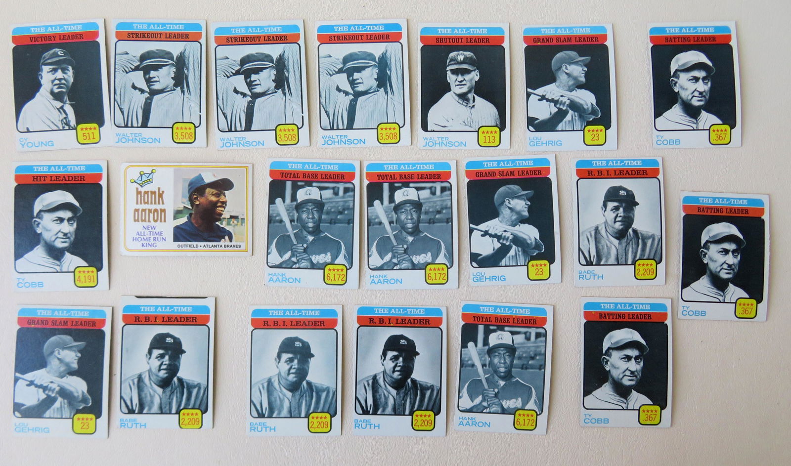 A grouping of 20 Topps "The All-Time (hit, rbi, etc.) (1 of 7)