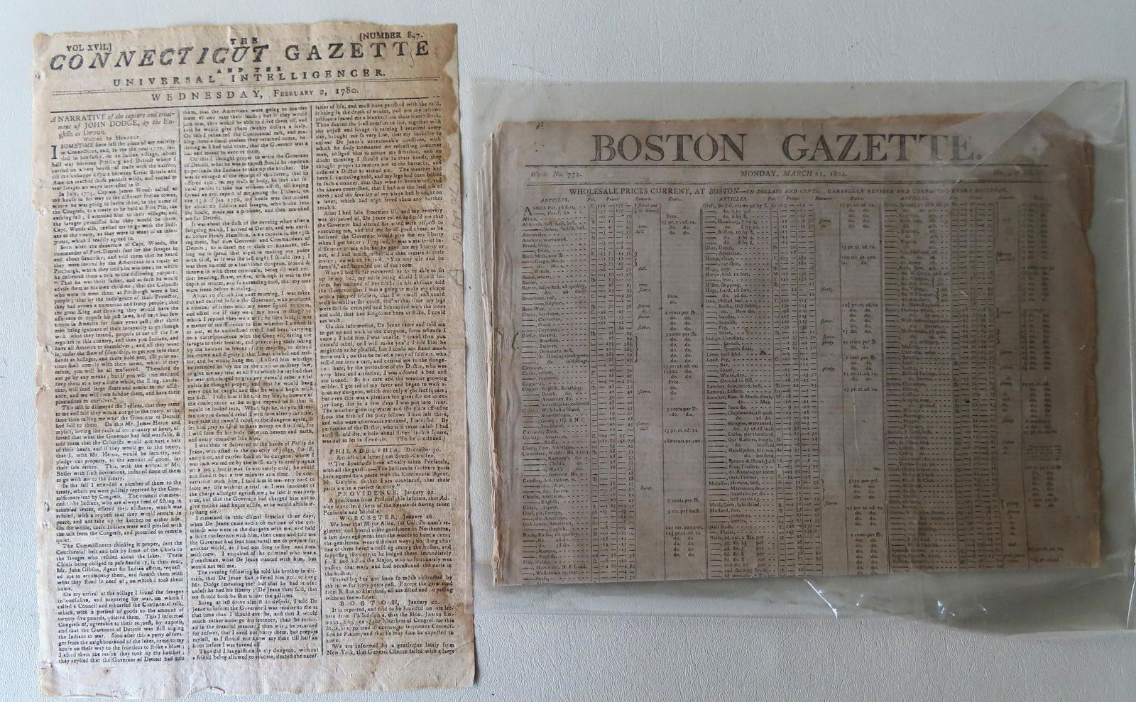 Two early newspapers: The first titled "The Connecticut (1 of 6)