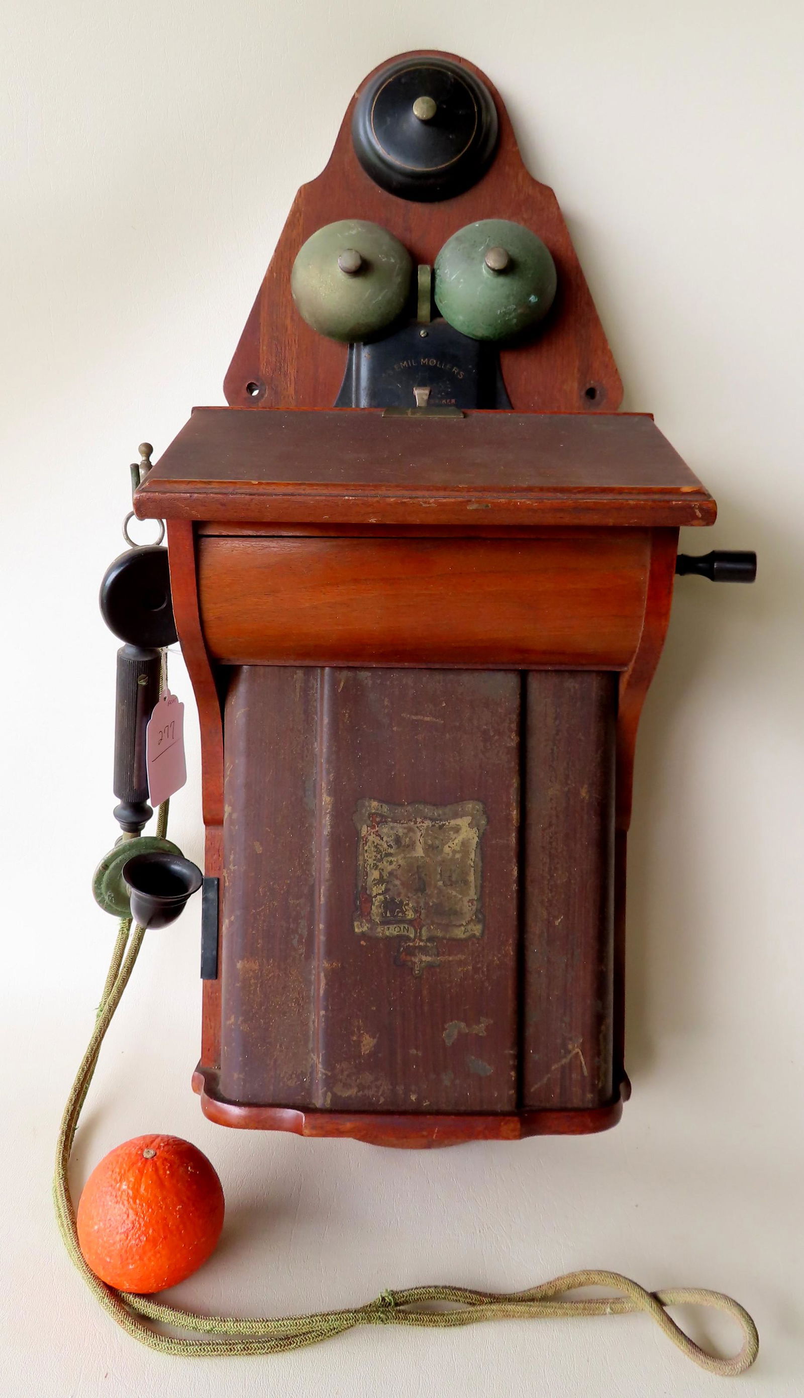 An Emil Mollers Danish walnut wall mounted telephone in (1 of 5)