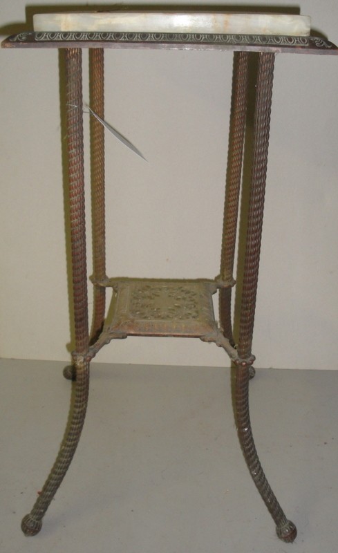 Victorian brass plant stand with alabaster top.: Victorian brass plant stand with alabaster top.