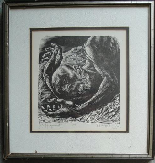 Matched pair of religous limited edition etchings: Matched pair of religous limited edition etchings entitled "Job" 8/30 and "Jeremiah" 13/30 - signed Isaac Friendlander NY, NY 1890-1968. Each 7" x 8".