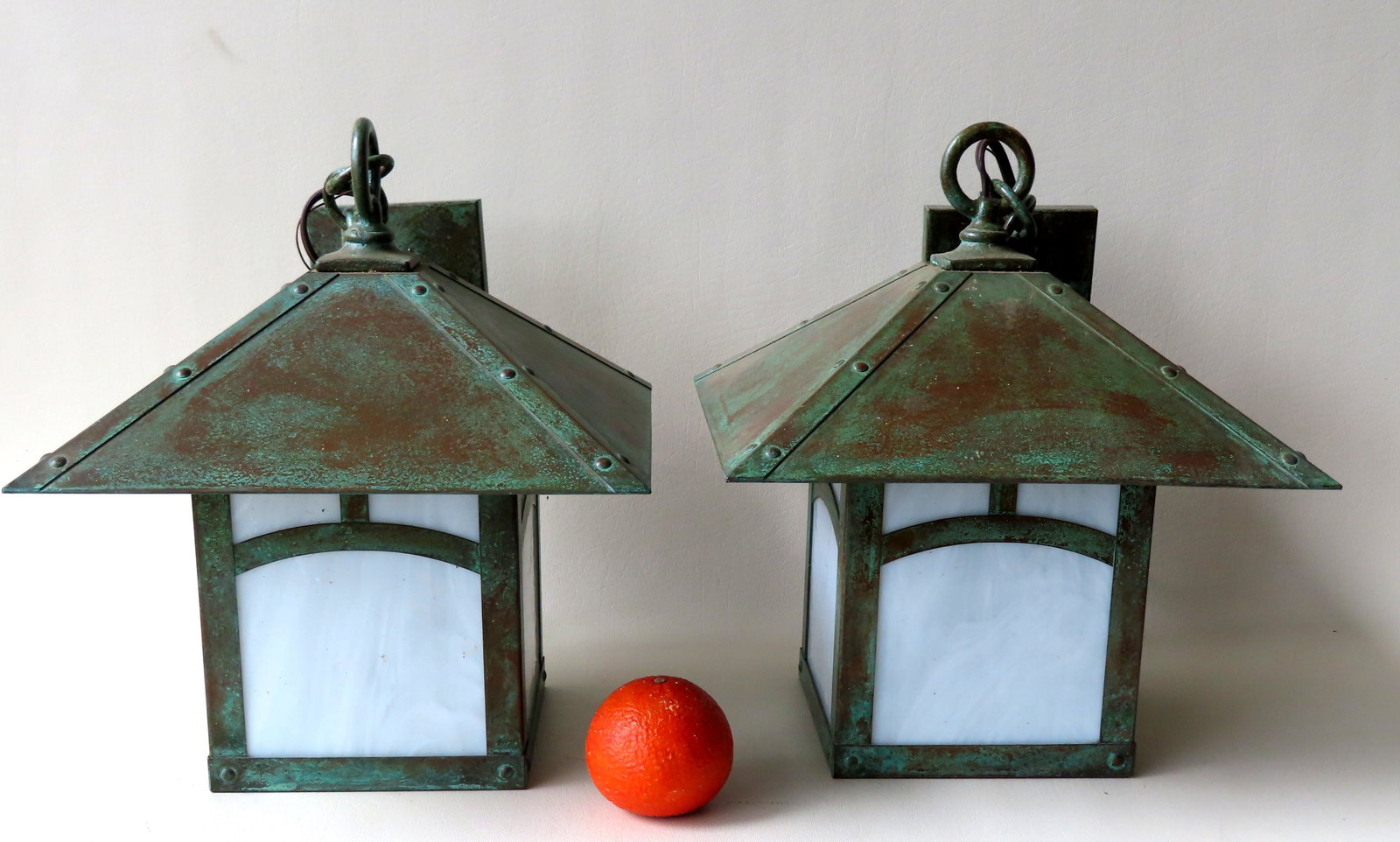 A pair of custom made Arts & Crafts style copper: A pair of custom made Arts & Crafts style copper ceiling fixtures by Arroya Craftsman, California. High quality construction, 20th century, both very good construction. Each measures 12"W (square) x 1
