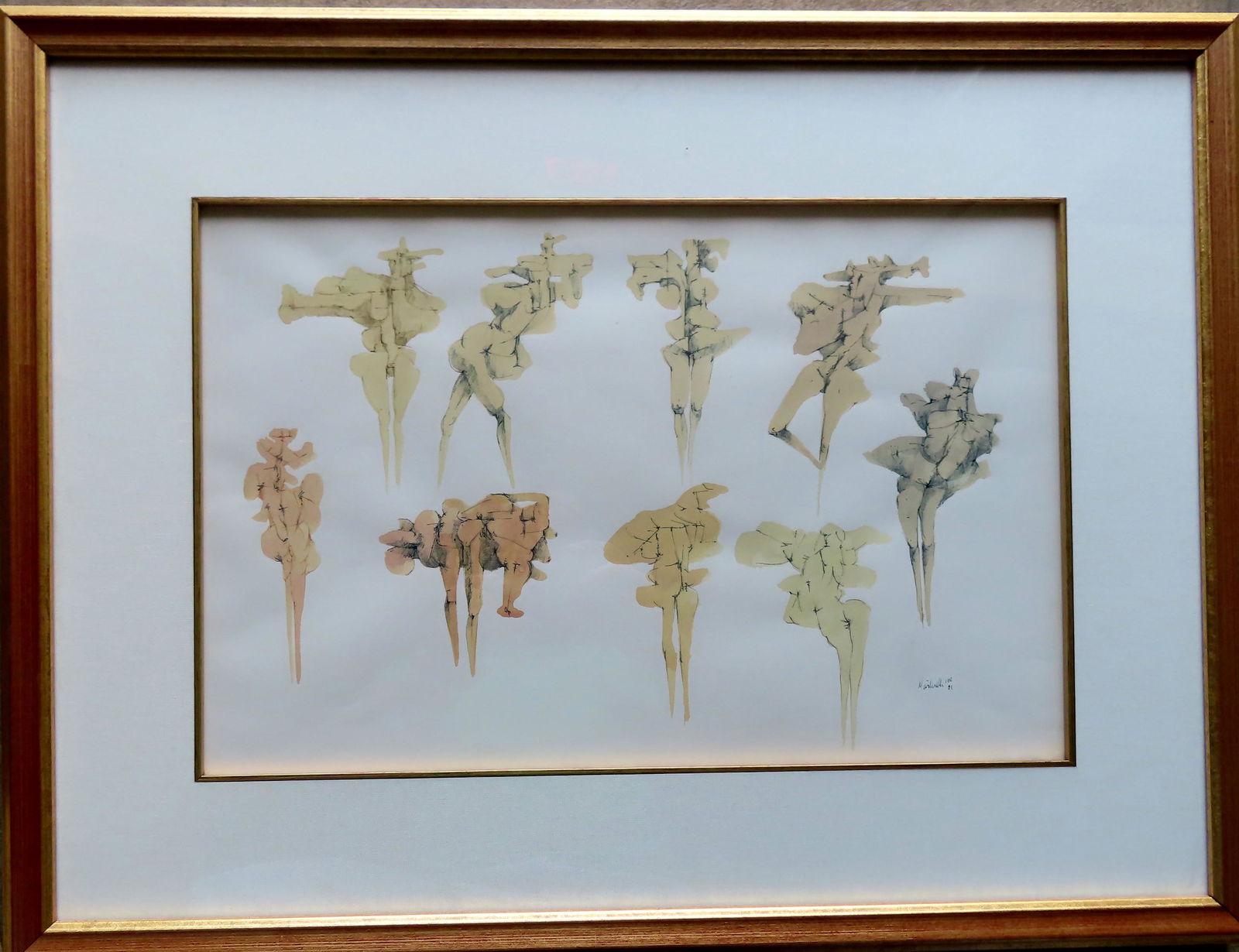 Ezio Martinelli (Italy- NY - NJ, 1913-1980). Abstract: Ezio Martinelli (Italy- NY - NJ, 1913-1980). Abstract gestural expressionism ink/watercolor of nude women signed Martinelli, professionally framed and matted - size within mat 17 1/4" x 11 1/4" and to