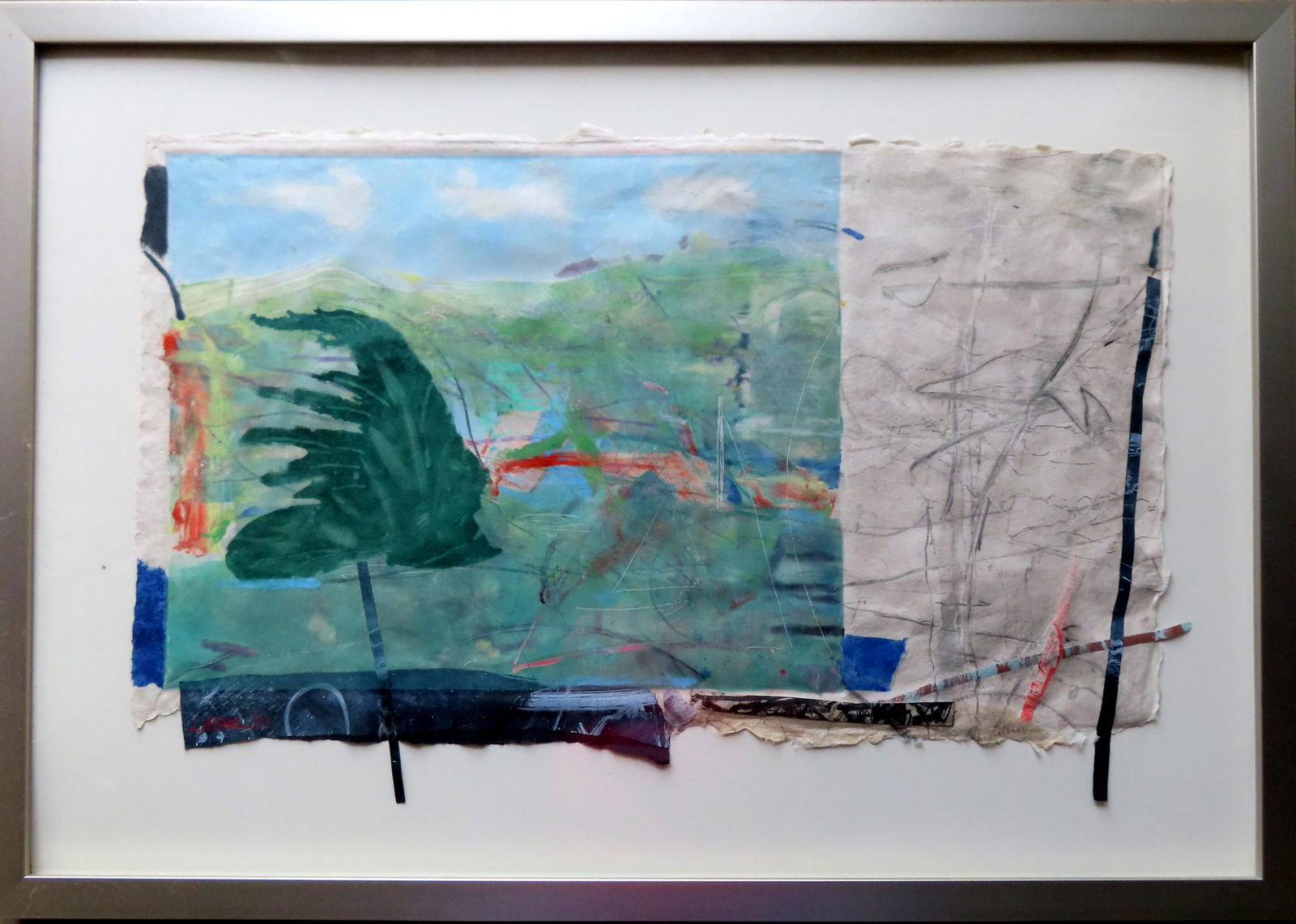 Nancy Laser, Connecticut 20/21st century. Mixed media: Nancy Laser, Connecticut 20/21st century. Mixed media collage on handmade paper, titled on reverse "Landscape With Trees" - total frame size 20" x 28 1/2" . The following from her website: "Nancy Lasa