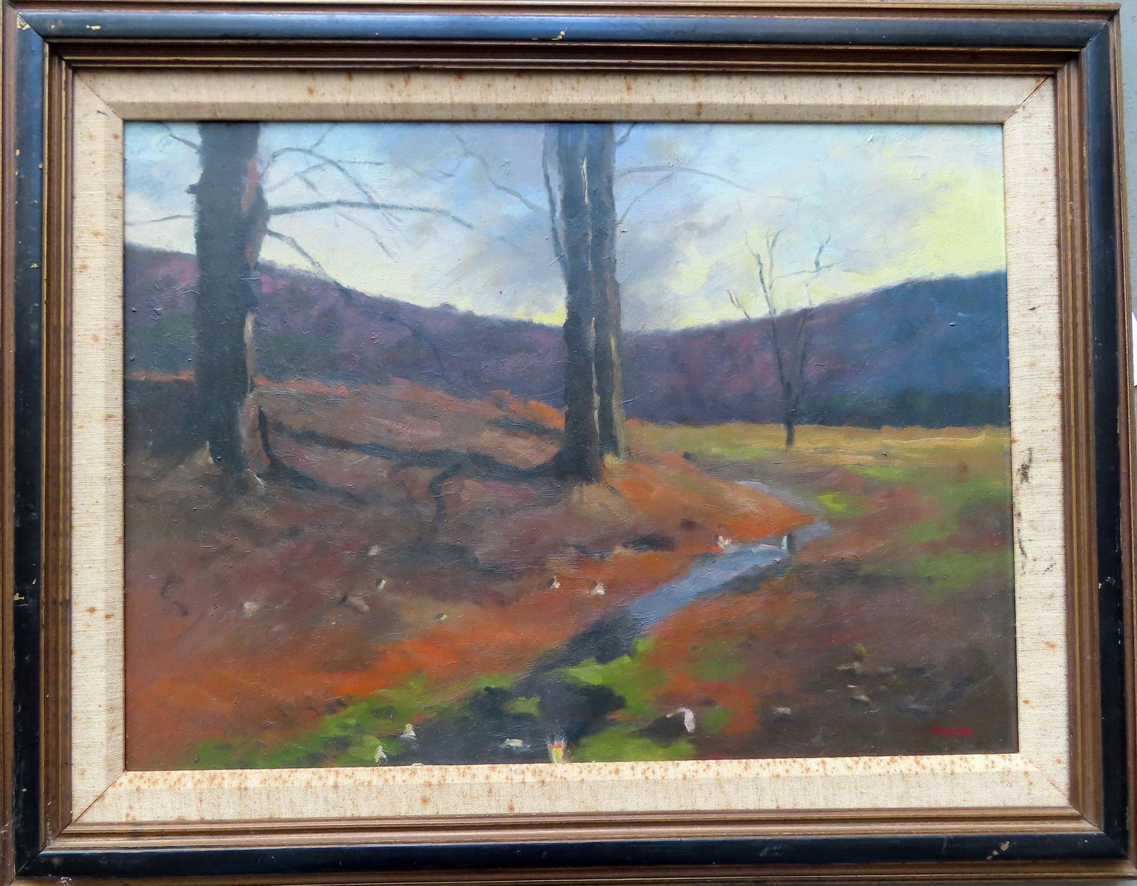 Richard Stalter (Born 1934), active in Connecticut &: Richard Stalter (Born 1934), active in Connecticut & New York. Oil on masonite, landscape with brook and trees signed Stalter - titled on reverse "Spring Afternoon / 1971" - The artwork is in excellen