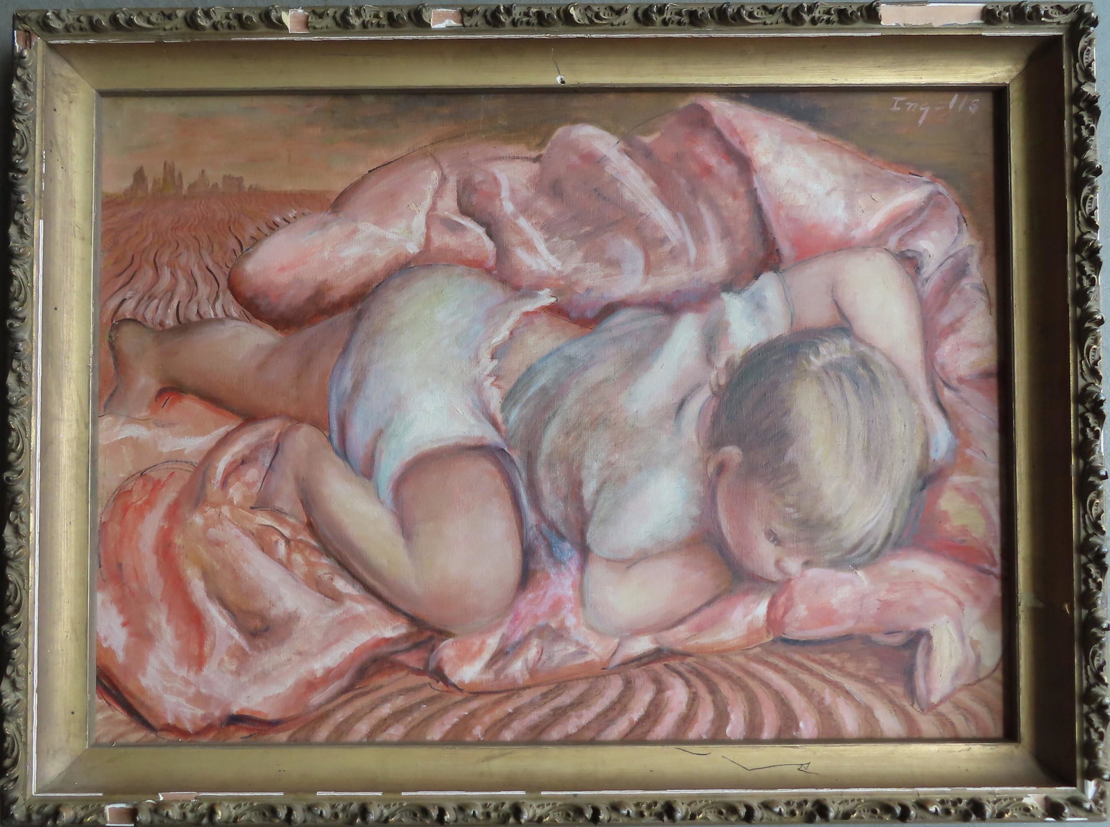 Eileen Brodie Ingalls, Cleveland 1903-1906. O/C: Eileen Brodie Ingalls, Cleveland 1903-1906. O/C Sleeping baby, signed upper right "Engalls". Original label on reverse from the Cleveland Museum of Art, 1945, where it was on display - titled "Baby As
