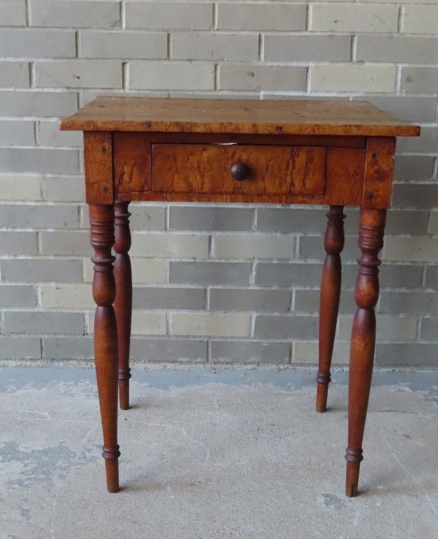 A good country Sheraton one drawer stand in birdseye (1 of 8)